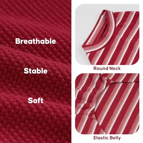 2Pack Waffle Dog Shirt for Medium Large Dogs Striped Dog Sweater (XX-Large (28-50lbs) / 2Pack(Red+Striped))