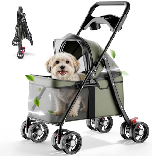 Foldable Pet Stroller for Small Dogs and Cats (Forest Green)