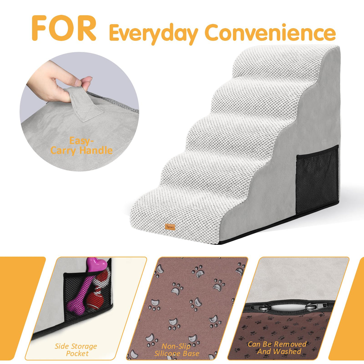 High Density Foam Dog Steps 5 Tiers (Light Grey / 33.1*15.7*22.5)