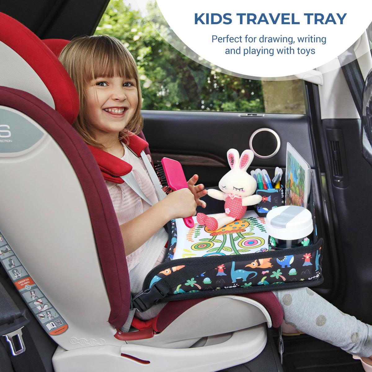 2PCS Kids Travel Tray for Toddler Car Seat (Dinosaur & Pink Unicorn)