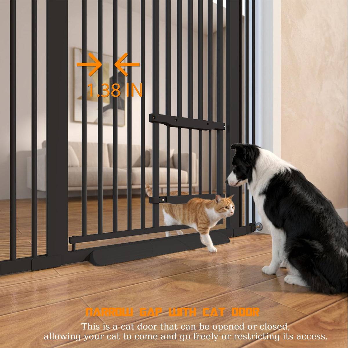 55.11" Extra Tall Pet Gate With Small Cat Door (Black / 55.11 inches SET A)