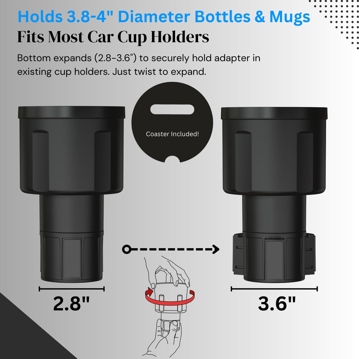 Extra Wide Car Cup Holder Expander (Holds Yeti 14 & 46 oz (Extra Wide Base) / Black)