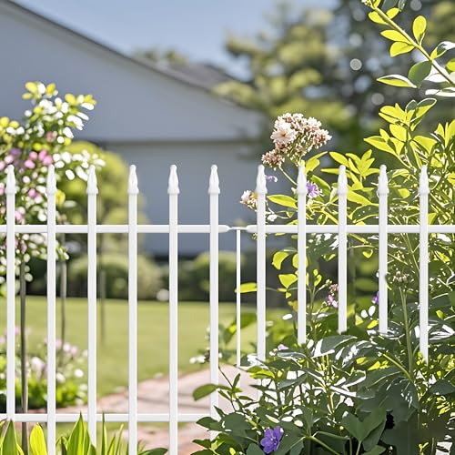 24" H x 10 Ft Decorative Metal Garden Fence (White / 24″ H x 10 ft (5 Panels))