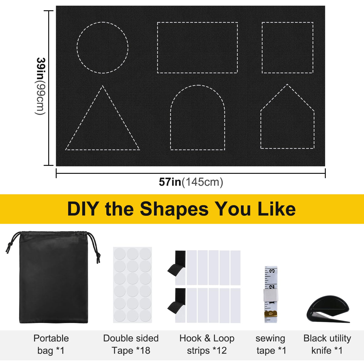 100% Blackout Curtains Bedroom No Drill DIY Curtains 57"W x 118"H (Black / 57"W x 118"L (Pack of 1))
