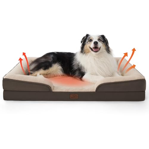 XL Self Warming Orthopedic Dog Bed Washable Original Design (Self Warming-Brown / 42"l X 32"w X 6.5"th)