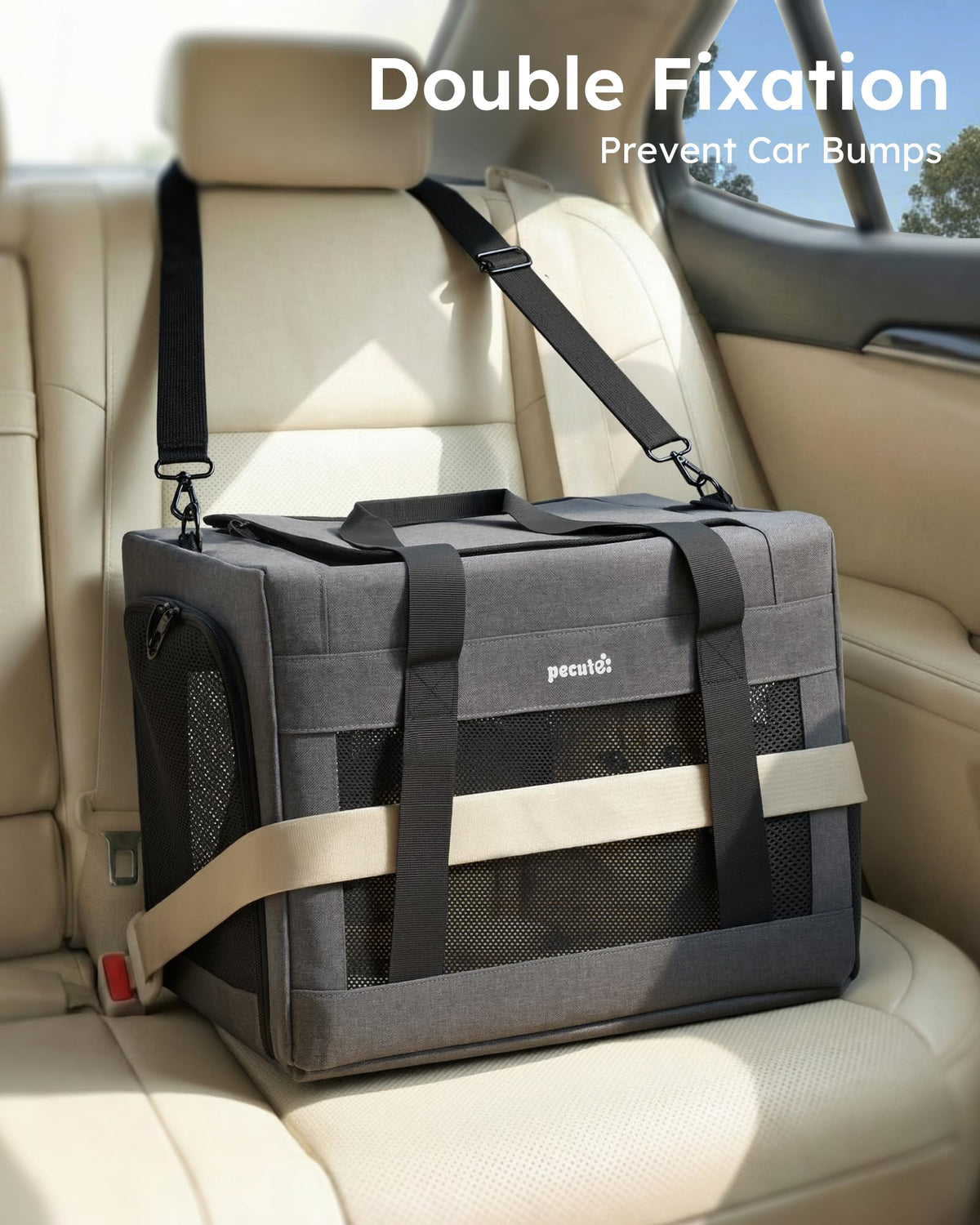 Cat Carrier Portable Travel Pet Carrier with Stable Structure (Grey / 16.7"L x 11.8"W x 12.5"H)