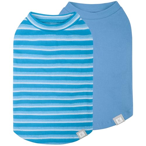 2Pack Waffle Dog Shirt for Small Dogs Striped Dog Sweater Tank Top (Large (12-18lbs) / 2Pack(Blue+Striped))