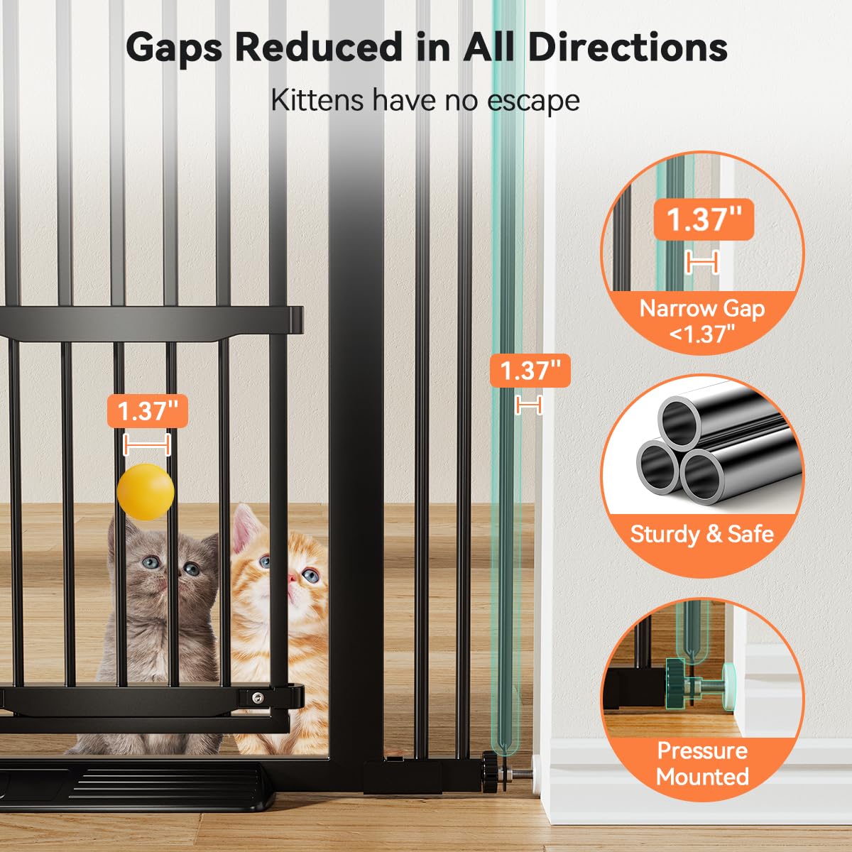 55.1" Extra Tall Pet Gate (Black / 55.1"Tall 43"Wide)