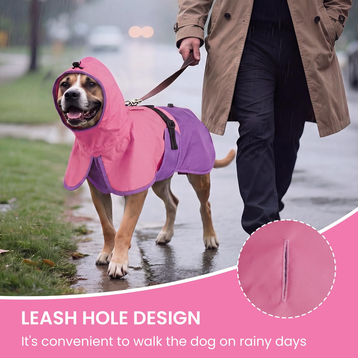 Dog Raincoat Waterproof Rain Jacket with Hood (M(Back Length14.1") / Pink Purple)