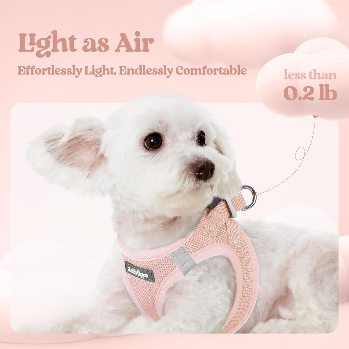 Dog Harness Medium Sized and Leash Set (Pink / L (chest: 18.2 - 20.5"))