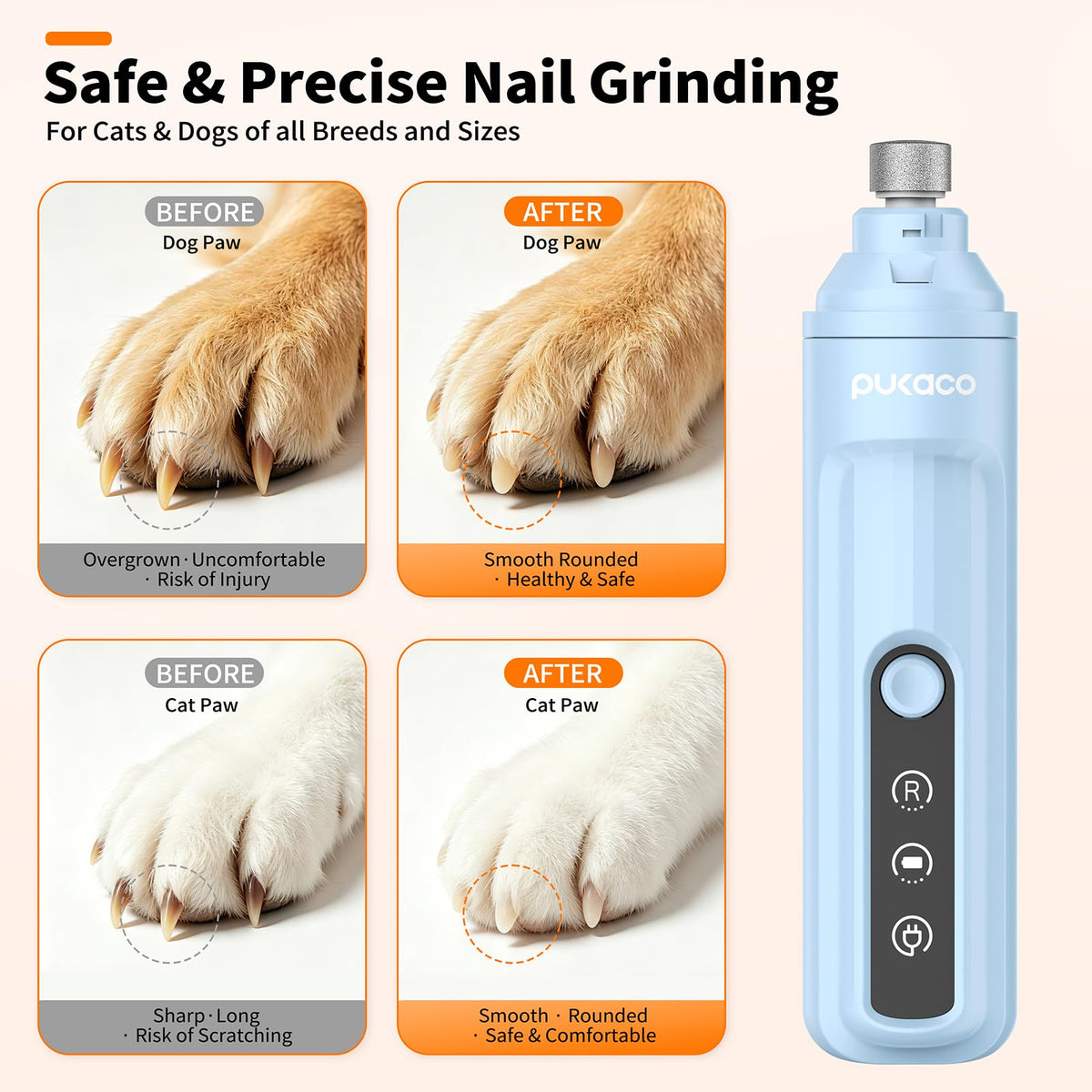 Dog Nail Grinder Quiet with LED Light Electric Cat Nail Trimmer (Blue)