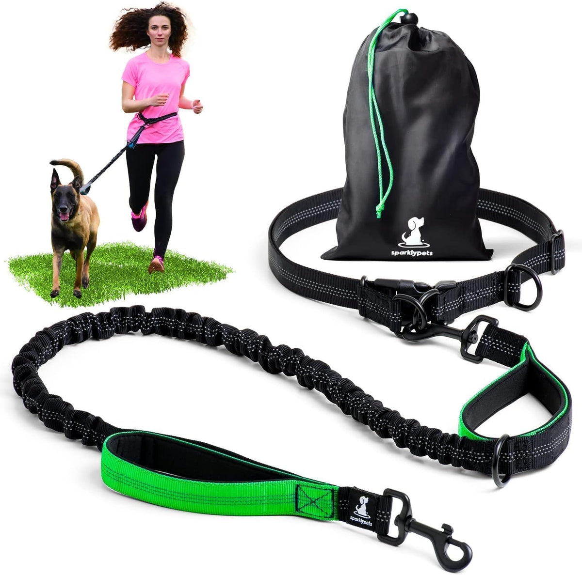 Hands Free Dog Leash (Green / 1 dog M/L)