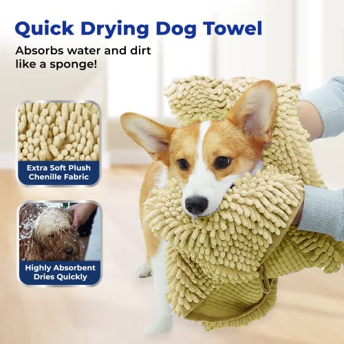 Doggy Dryer Highly Absorbent Microfiber Washable Dog Shammy Quick Drying Towel Absorber (31.5"L x 14"W / Beige)