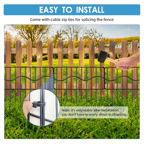 50ft x 13in Garden Animal Barrier Fence 35pack Metal Wire Rustproof Border Decorative Fences No Dig Fences Small Dog Fence Barrier Rabbit Fencing for Outdoor Garden Yard (50FT x13in(H), 35pack Wavy)