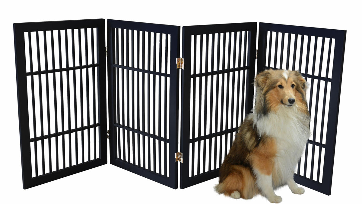 Pet Dog Gate Freestanding (4 Panel 30" Tall / Black Pet Gate)