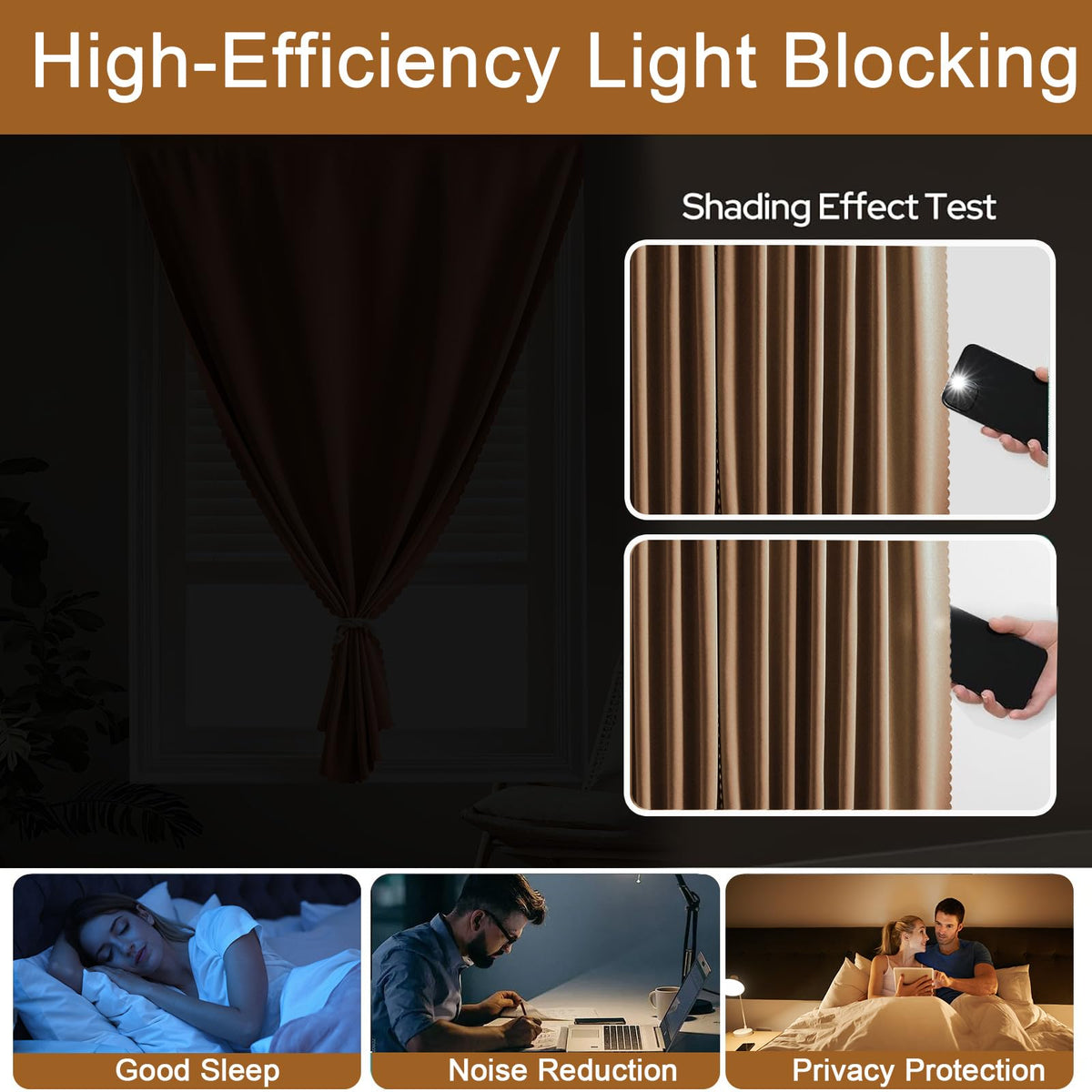 Self Adhesive Blackout Curtains (47"W x 71"L (Pack of 1) / Brown)