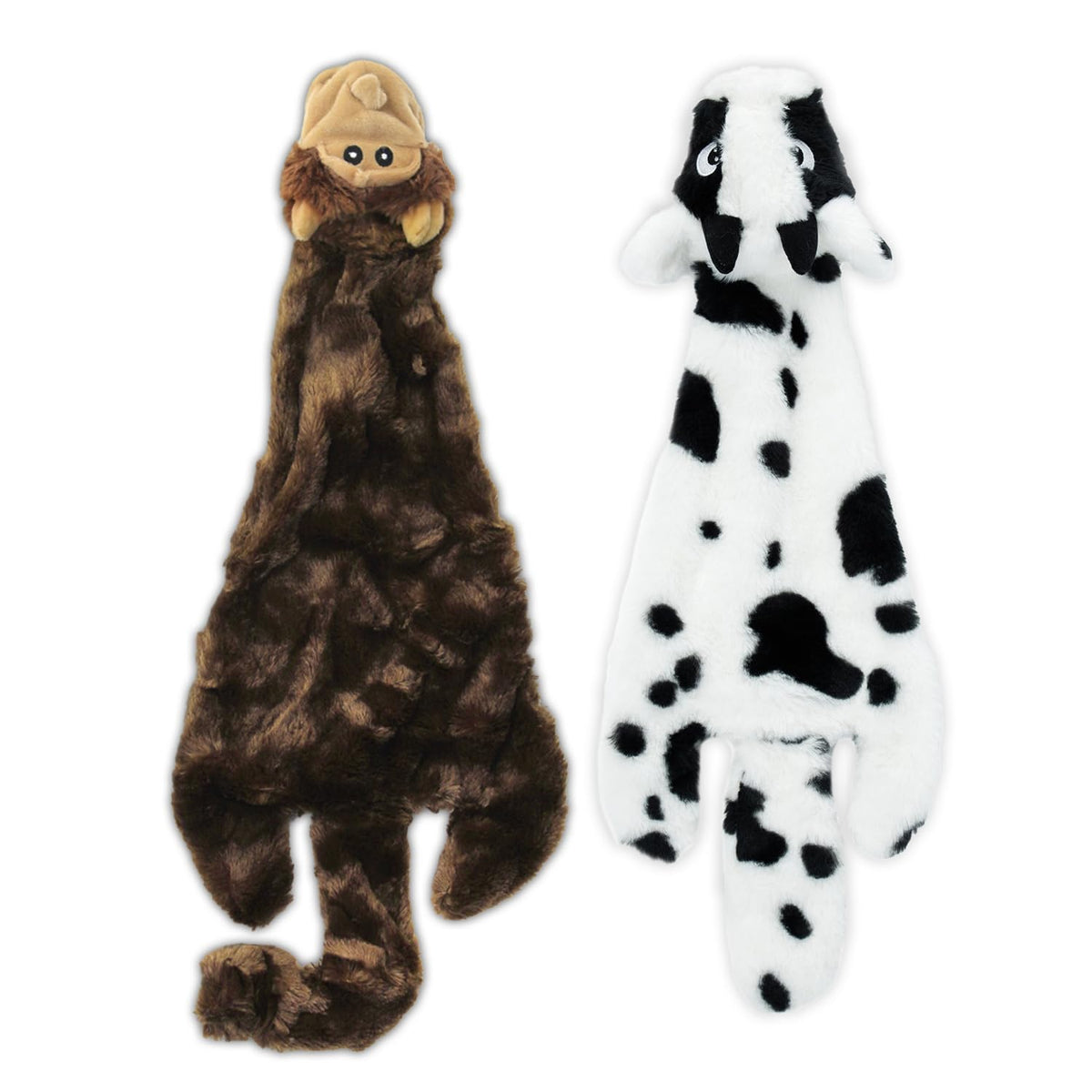 2-in-1 Stuffless Squeaky Dog Toy - Cow, Monkey, Large (Multicolor/Monkey & Cow / Large)