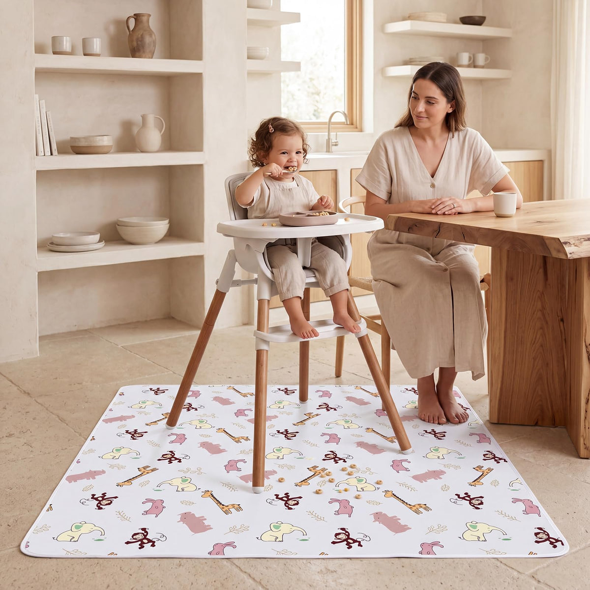 Splat Mat for Under High Chair (Jungle Animals)