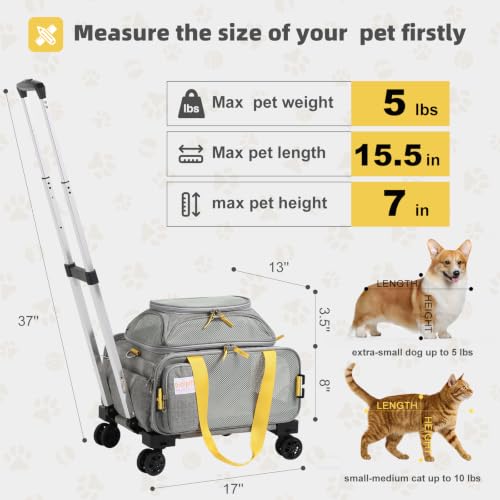 17x13x8 TSA Airline Approved Expandable pet Carrier with Wheels