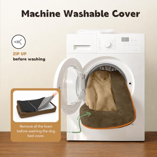Orthopedic Comfy Washable Dog Bed with Bolster for Medium Small Dogs (28.0"L x 21.0"W x 6"Th / Brown)