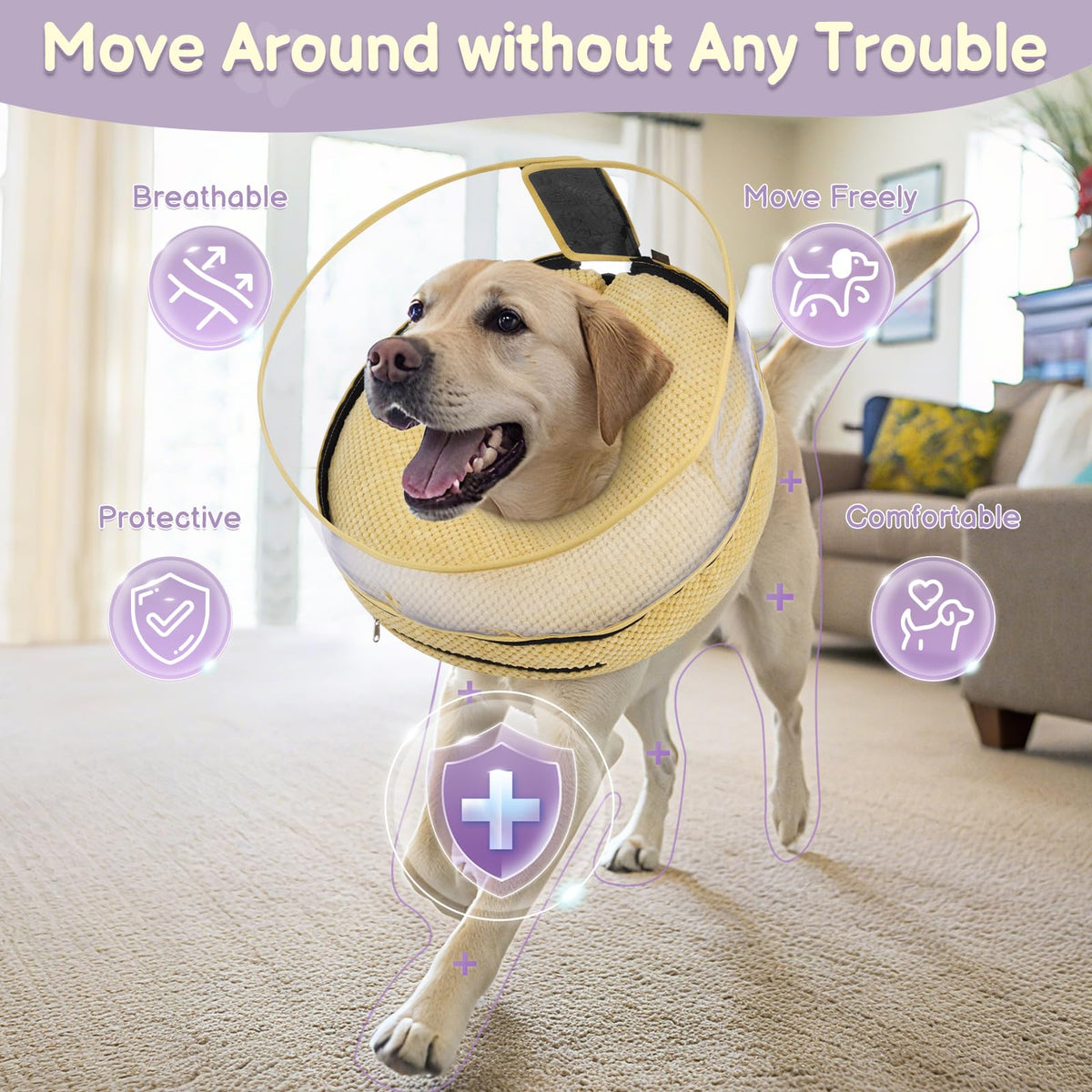 Inflatable Dog Cone with Clear Shield for Added Coverage (Khaki / M (Neck: 8"-11"))
