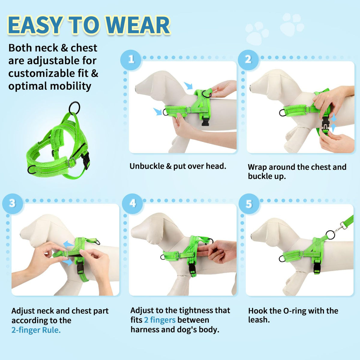 No Pull Small Dog Harness and Leash Set with Front Clip (X-Small / Green)