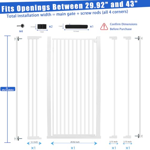 55 Inch Extra Tall Pet Gate for Cats (White / 55" tall,29.92" - 43")