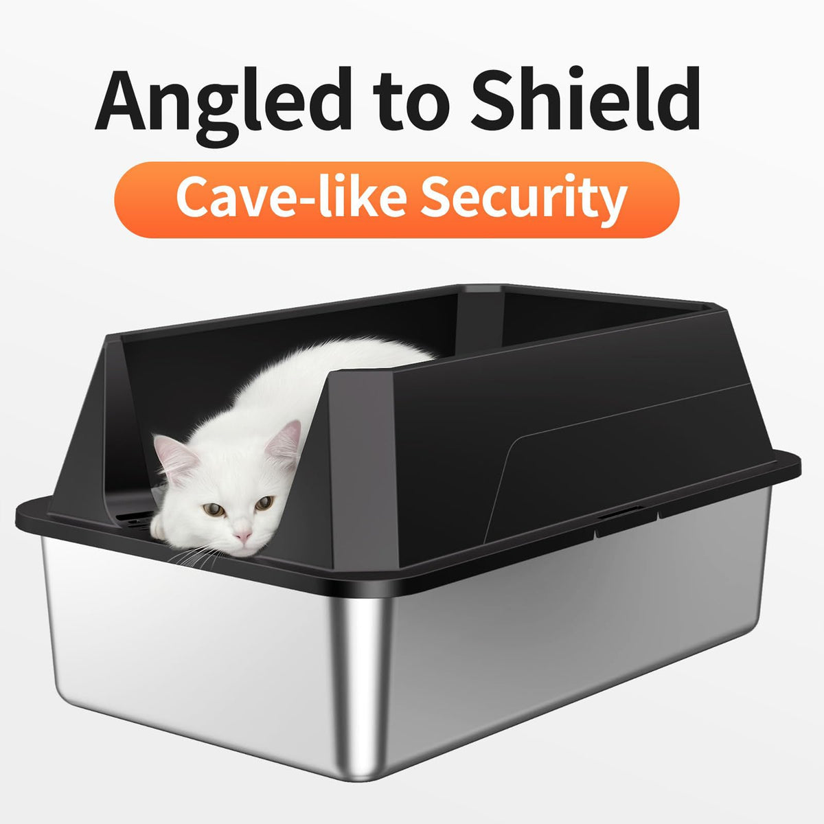 Stainless Steel Litter Box with High Sides (Black-1Pack)
