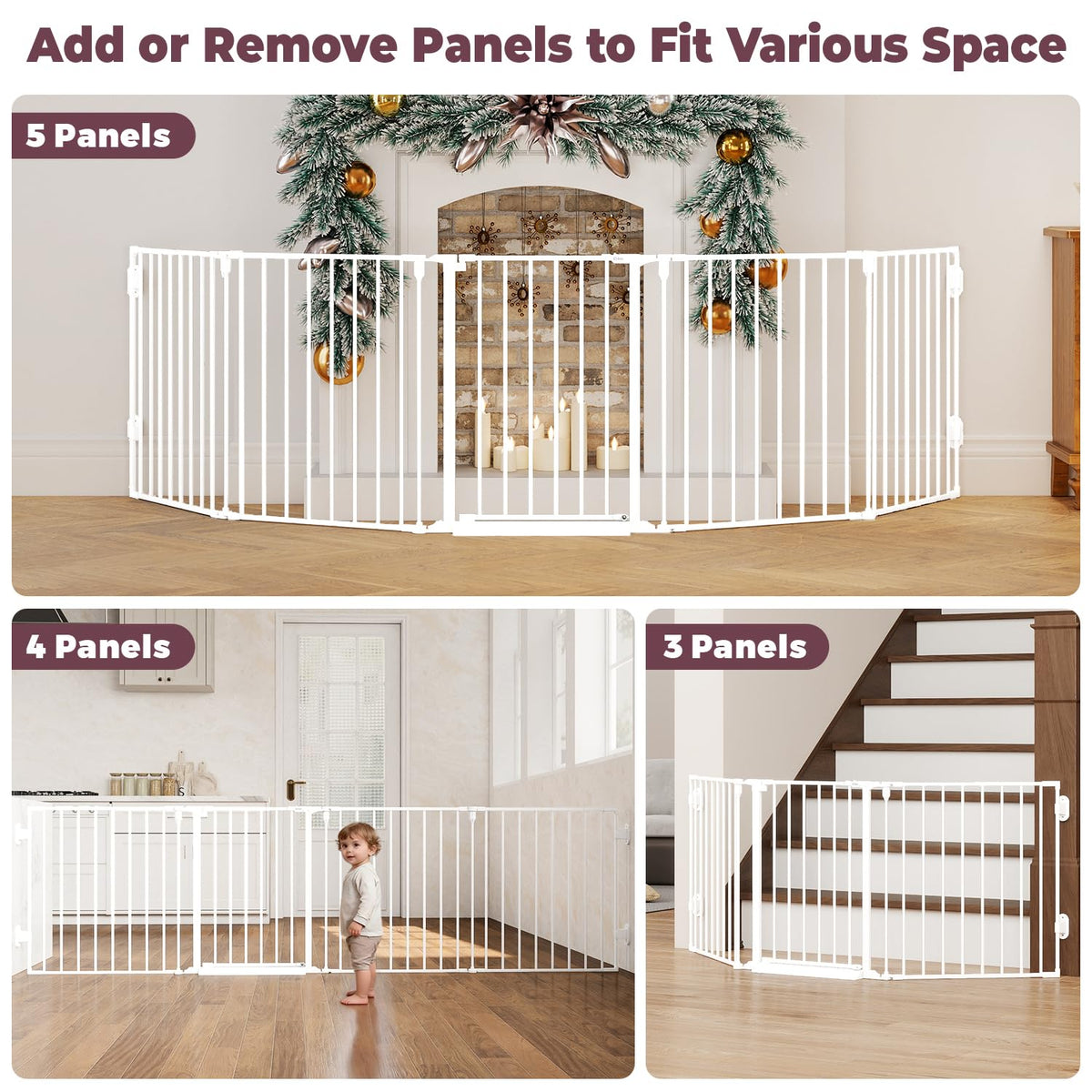 127.5" Wide Configurable Baby Gate for Fireplace Christmas Tree (White / 127.5" Wide)