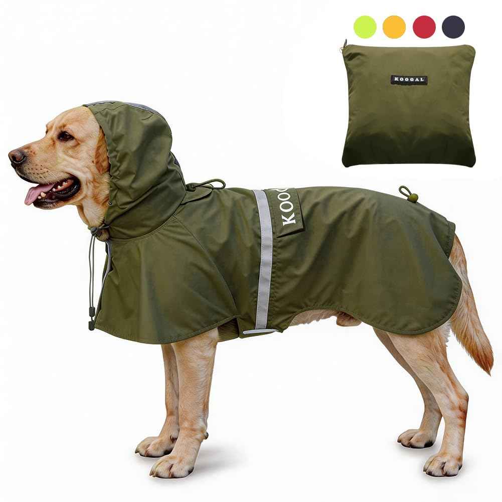 Dog Raincoat Waterproof Hooded (Green / 5XL-Fit for 77 to 99 pounds)