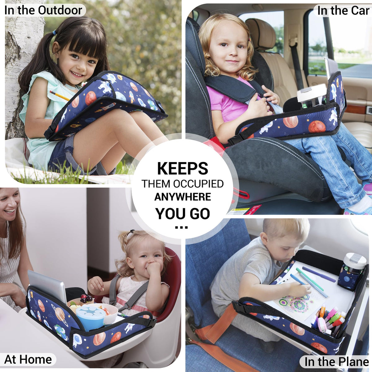 Kids Travel Tray for Toddler Car Seat (Blue Space)