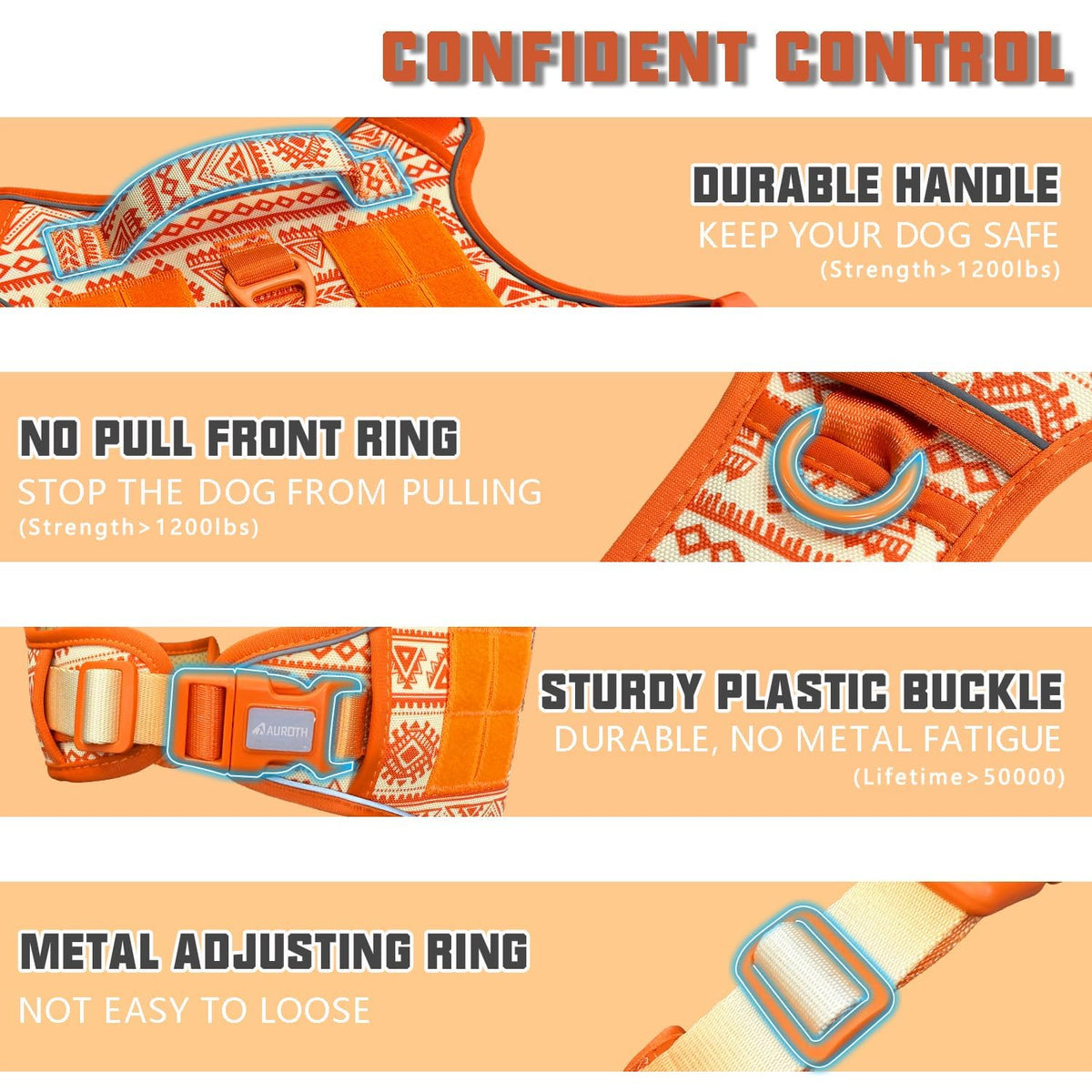 Dog Harness for Small Medium Dogs (Tribal Patterns-Orange / S(Neck:14-21",Chest:20-31"),18-35 lbs)