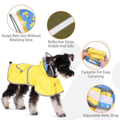 2-in-1 Reversible Medium Dog Raincoat, Hooded Rain Jacket Poncho (M:15-25lbs / YELLOW)