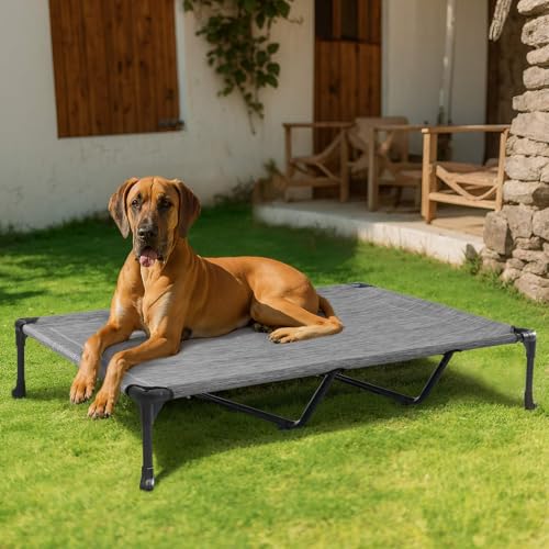Outdoor Elevated Dog Bed Large Sized Dogs (59.0"L x 37.5"W x 9.0"Th / Black Silver)