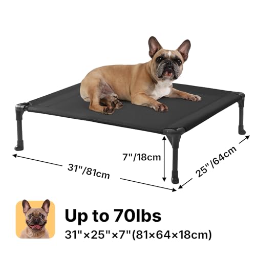 Outdoor Elevated Dog Bed for Medium Dogs (32.0"L x 25.0"W x 7.0"Th / Black)