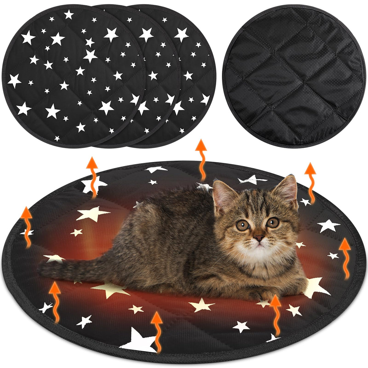 4 Pack Self Warming Cat Bed (Black / 16'' / Round)