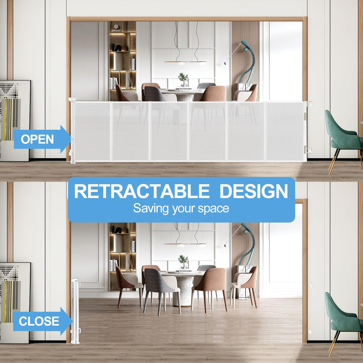 200" Reinforced Retractable Baby Gate (White / 42x200 Inch)