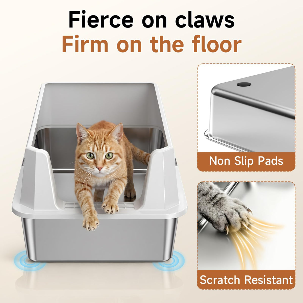 XL Stainless Steel Cat Litter Box with Plastic Enclosure & Scoop (Light Gray-1Pack)