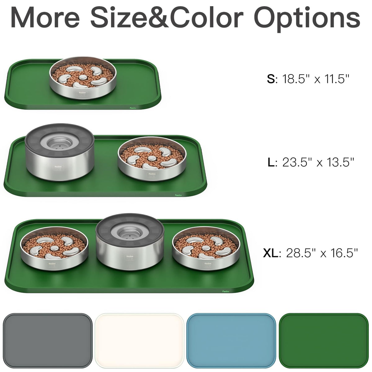 Pet Feeding Mat [Warped Resistant Raised Edge] (23.5"L x 13.5"W / Green)