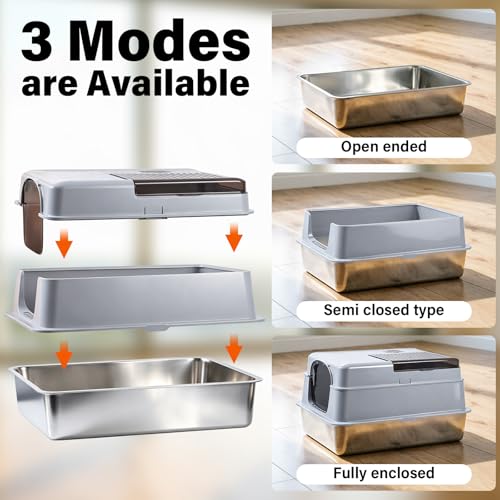 Stainless Steel Litter BoxWith Lid (XXXL:27.7"L x 19.7"W x 15.7"H)