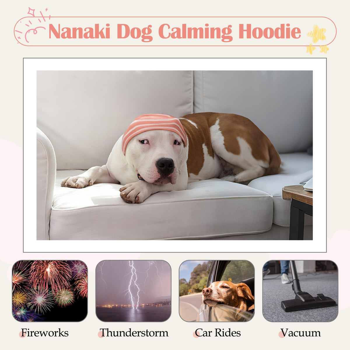 Calming Hoodie Dog Grooming Ear Cover Anxiety Relief (M(Head Girth: 11.8in-19.7in) / PinkStriped)