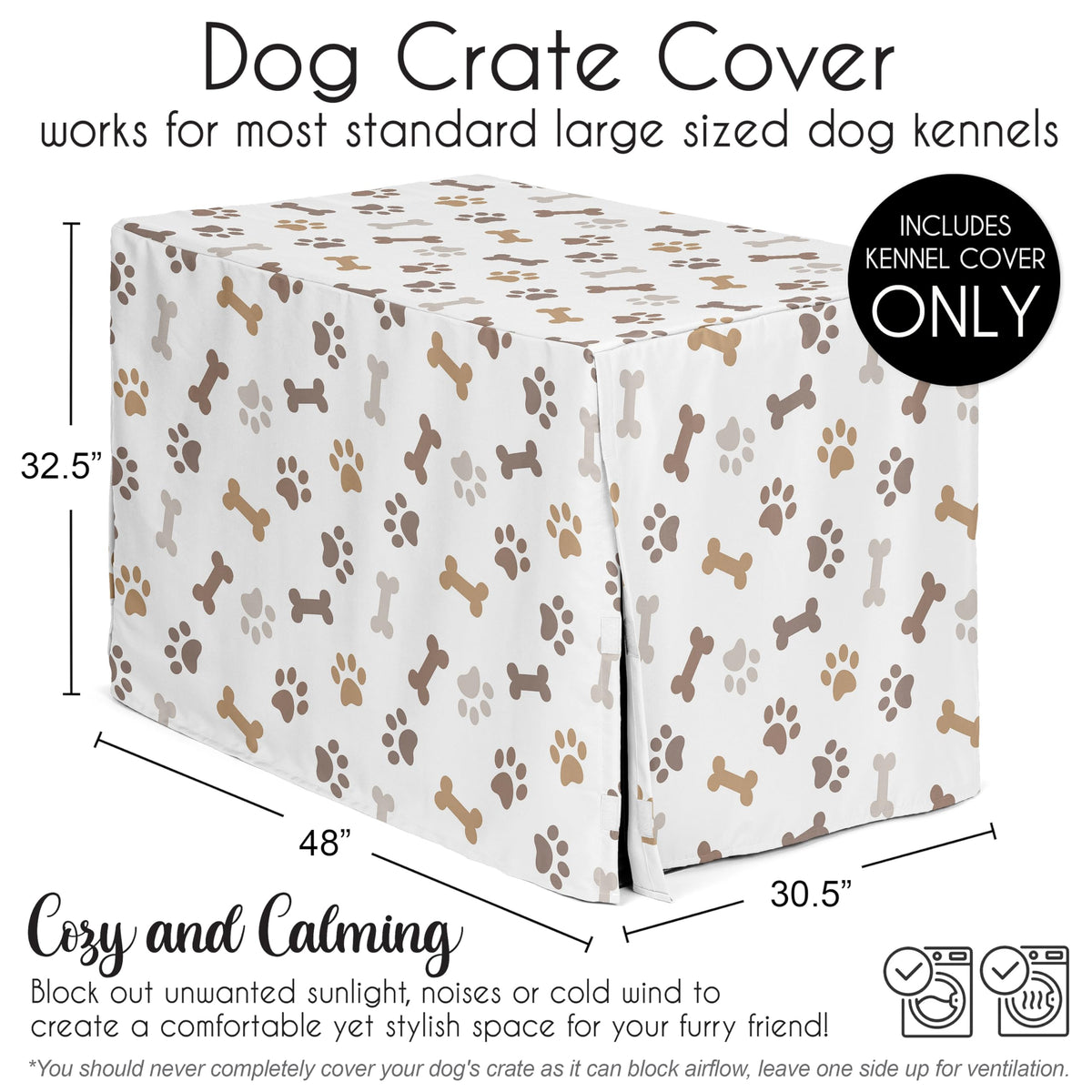48in. Large Dog Crate Cover (Brown Paw Bone / 48in. x 32.5in. x 30.5in.)