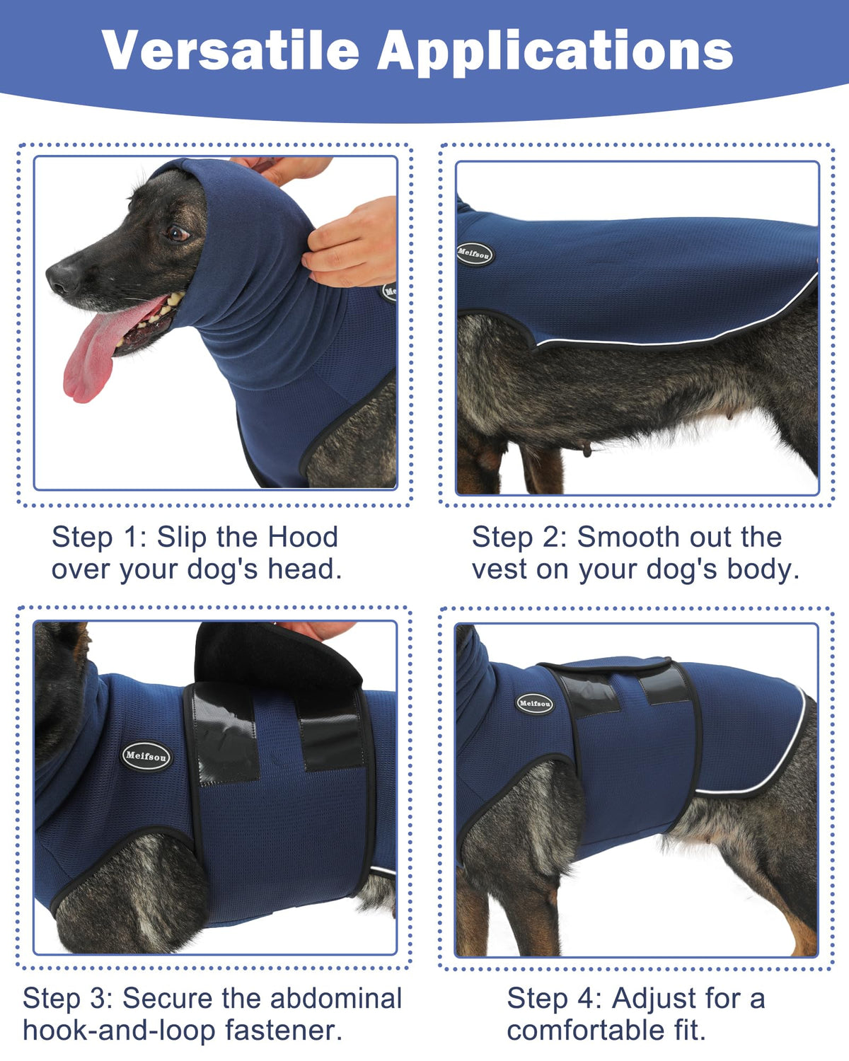 Dog Anxiety Vest with Hood (X-Large / Dark Blue)