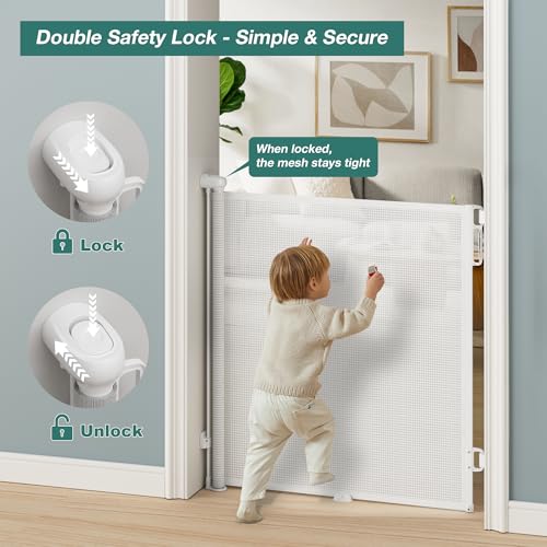 Retractable Baby Gate for Stairs (White / 72" Wide x 34" Tall)