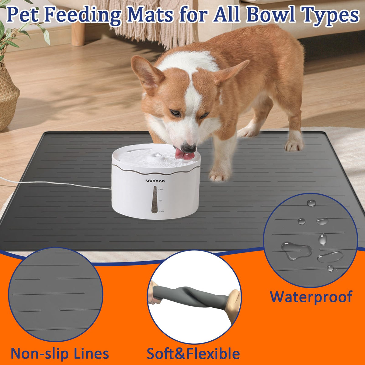 XXXXL Largest Pet Food Mat (Drak Brown / 51.2"L x 25.6"W)