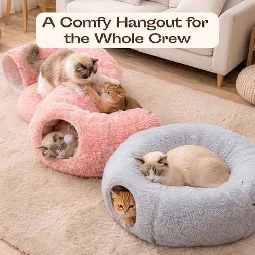 Indoor Cat Tunnel with Donut Bed (Pink)