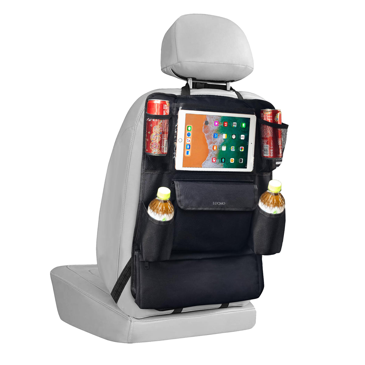 Car Backseat Organizer with Touch Screen Tablet Holder (Black / 1 Pack)