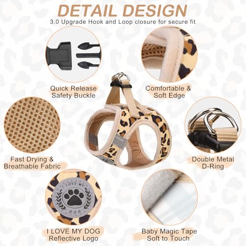 Step in Dog Harness and Leash Set (Small(Chest Girth 14.5" - 16") / Leopard Khaki)