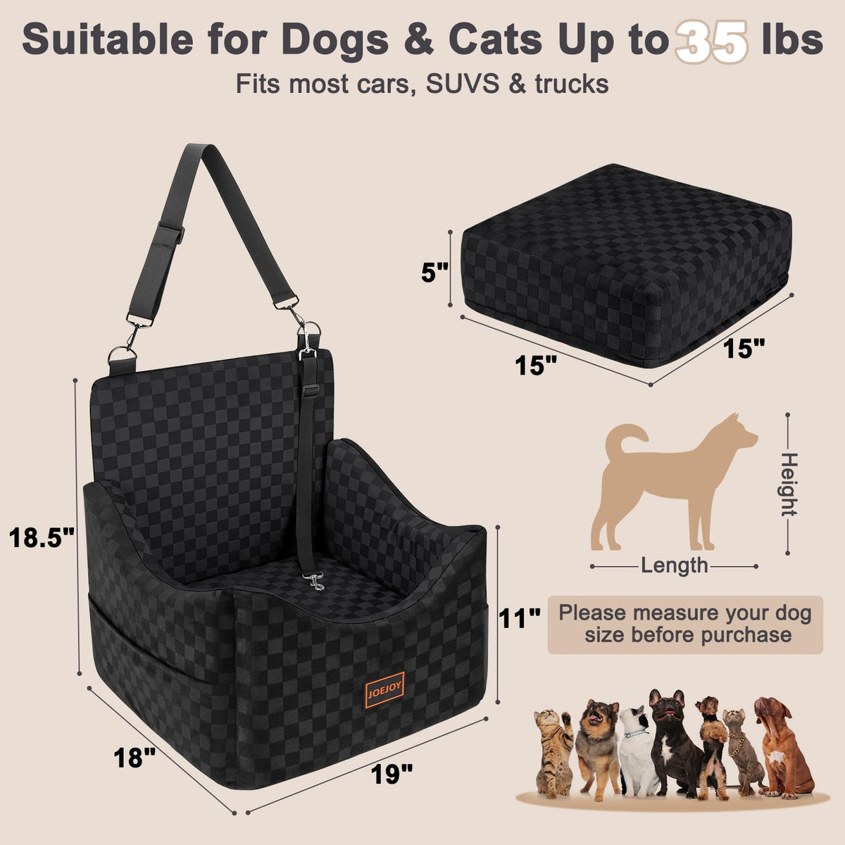 Elevated Dog Car Seat for Small (Medium / Black)