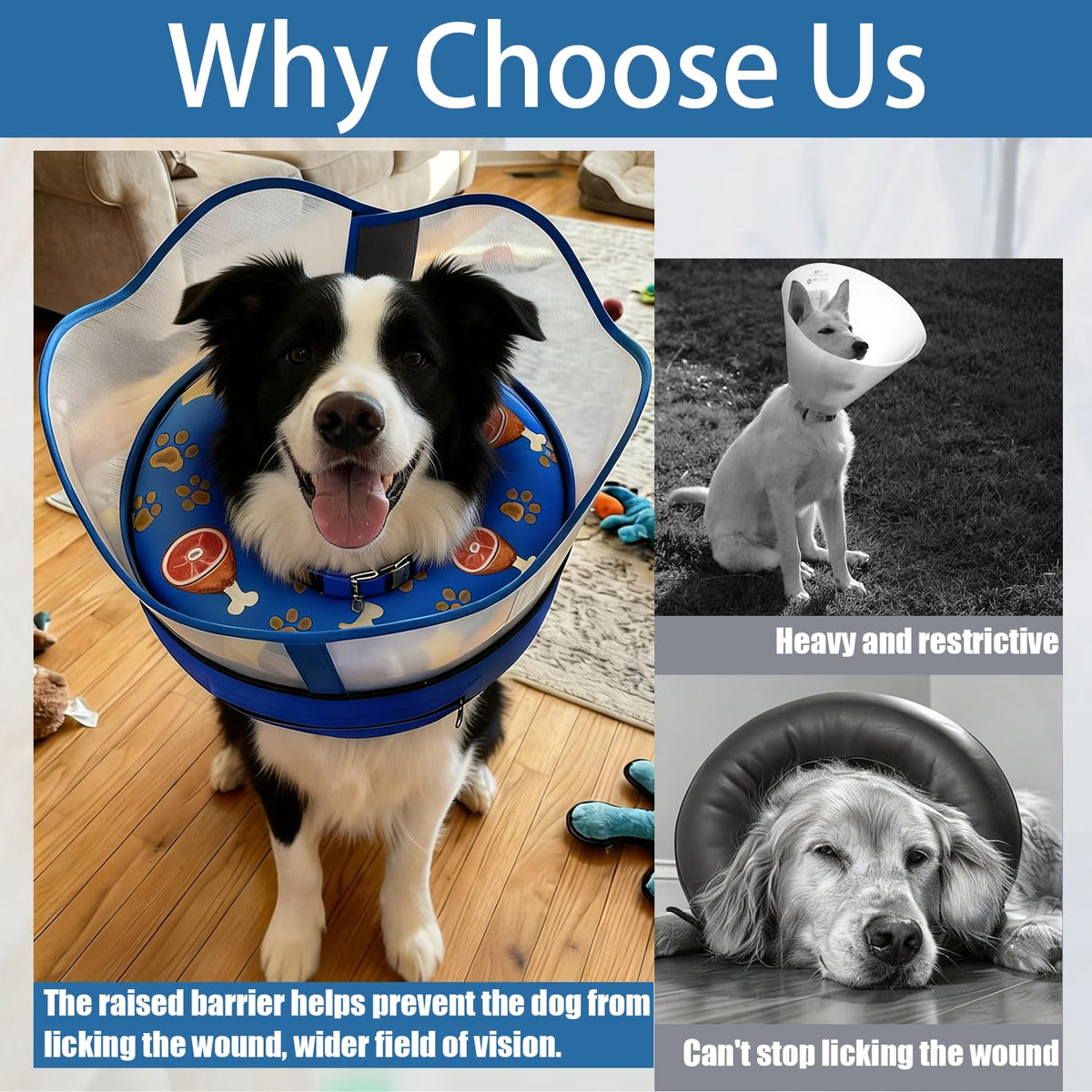 Inflatable Dog Cat Cone Collar with Transparent Shield for After Surgery (M(Neck:8"-10"))
